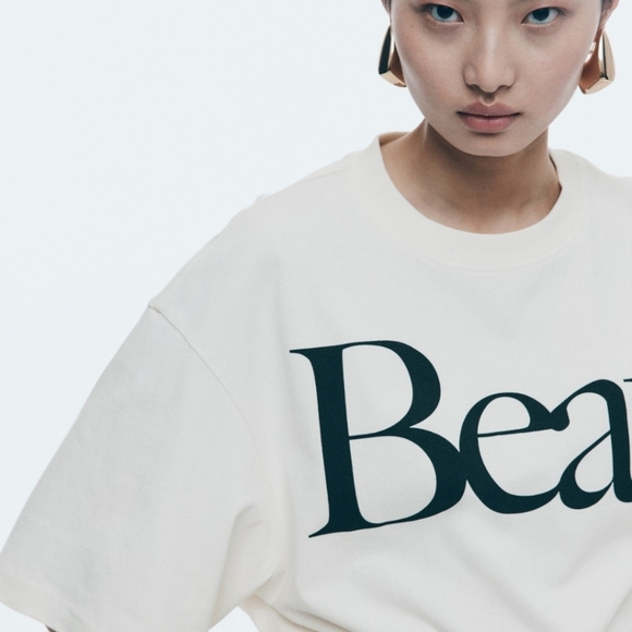 H&M Cropped T-Shirt - Cream/Beau- Ladies - Picture 3 of 5